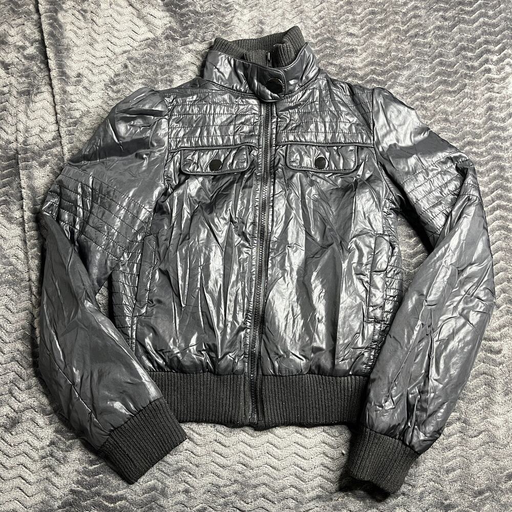 Bomber Jacket Xhilaration Size Small Womens Black Faux Leather Bomber Zip Up